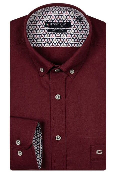 Giordano Ivy Uni Color Washed Fine Twill Contrast Pattern Overhemd Rood