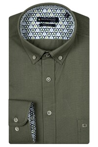 Giordano Ivy Uni Color Washed Fine Twill Contrast Pattern Shirt Olive Green