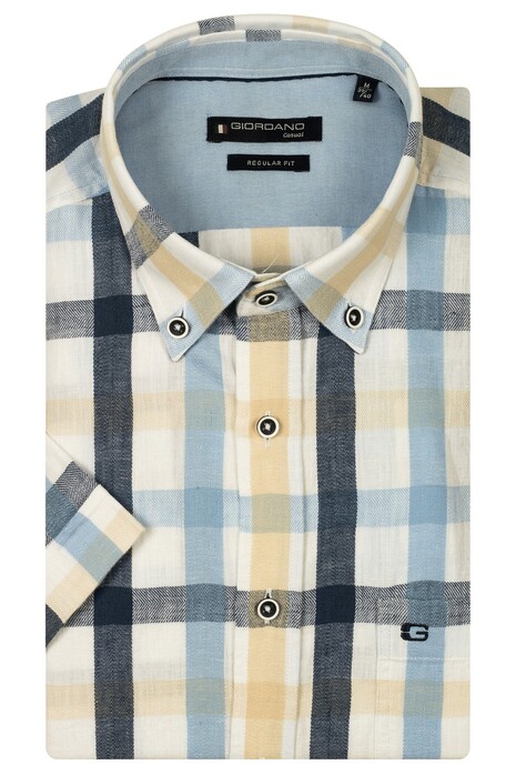 Giordano League Button Down Cotton Linnen Check Overhemd Navy-Multi