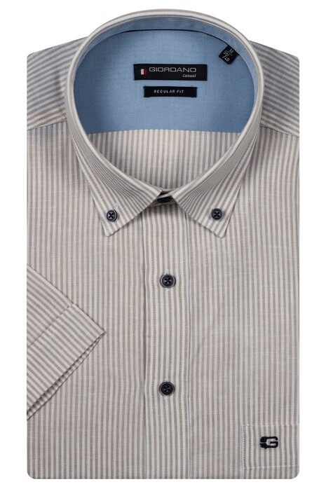 Giordano League Button-Down Washed Linnen Fine Stripe Overhemd Zand