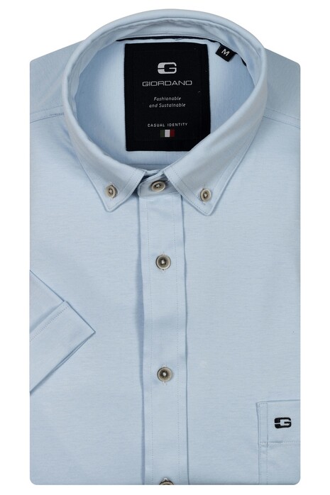 Giordano League Soft Liquid Cotton Jersey Short Sleeve Button-Down Overhemd Licht Blauw