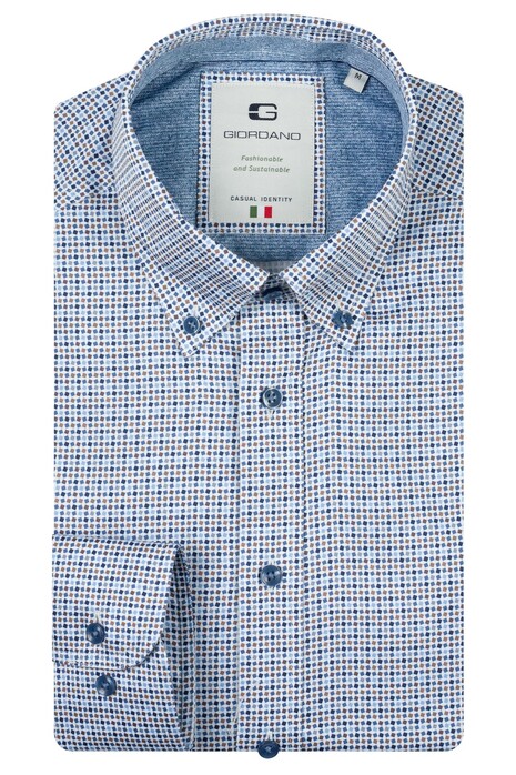 Giordano Loretto Allover Mini Squares Satin Stretch Overhemd Navy
