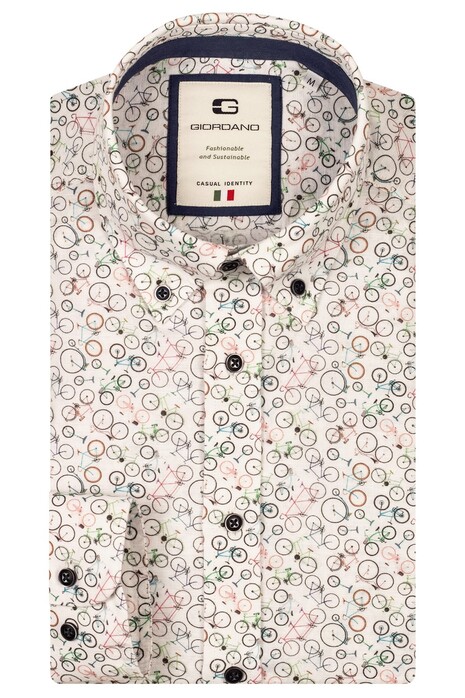 Giordano Loretto Button Down Bike Pattern Shirt Red-Multi
