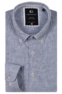 Giordano Loretto Button Down Cotton Linen Mélange Shirt Navy