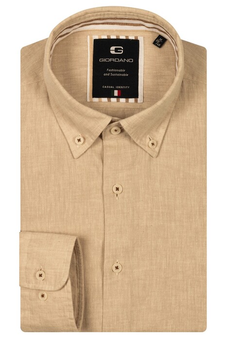 Giordano Loretto Button Down Cotton Linnen Mélange Overhemd Zand