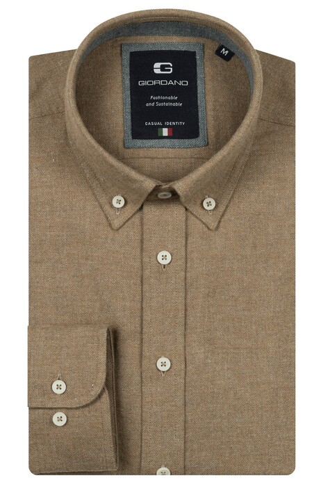 Giordano Loretto Button-Down Melange Flanel Twill Overhemd Donker Bruin