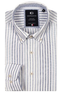 Giordano Loretto Cotton Linnen Stripe Button-Down Overhemd Licht Blauw