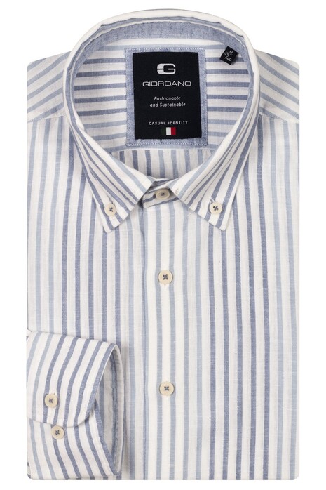 Giordano Loretto Cotton Linnen Stripe Button-Down Overhemd Licht Blauw