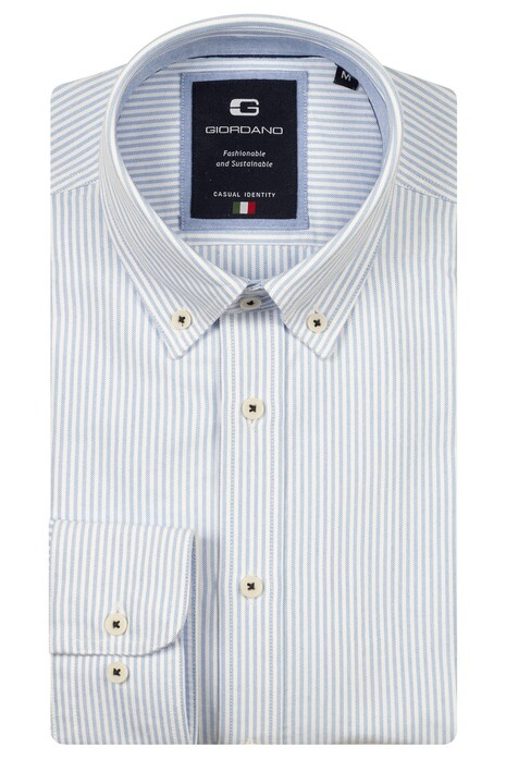 Giordano Loretto Fine Striped Washed Classic Oxford Button-Down Overhemd Soft Blue