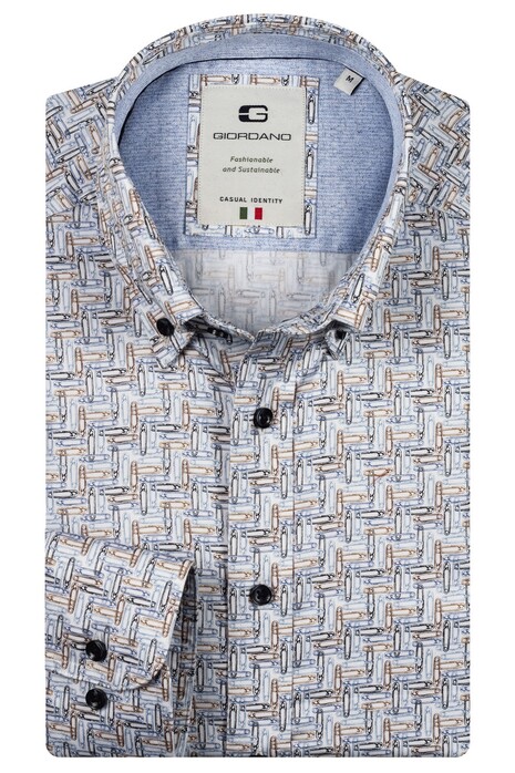 Giordano Loretto Paperclip Pattern Button-Down Satin Stretch Overhemd Navy-Multi