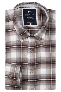 Giordano Loretto Soft Flanel Check Button-Down Overhemd Donker Bruin