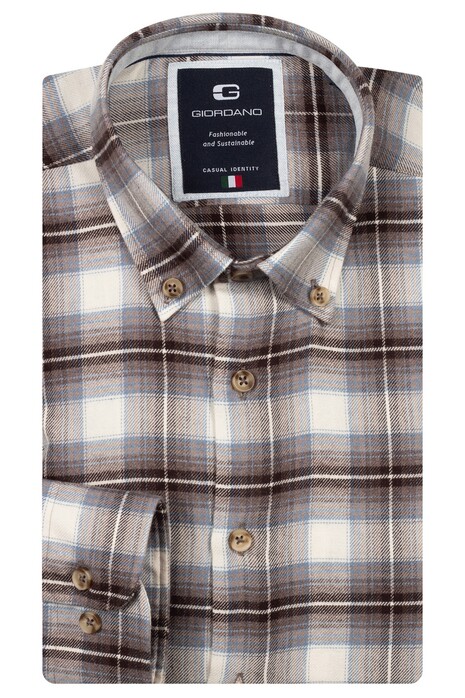 Giordano Loretto Soft Flanel Check Button-Down Overhemd Donker Bruin