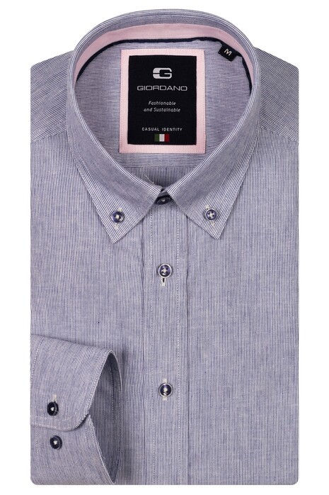 Giordano Loretto Soft Washed Cotton Linnen Button Down Fine Stripe Overhemd Navy