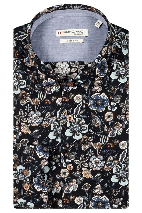 Giordano Maggiore Allover Flower Fantasy Semi Cutaway Collar Overhemd Navy-Multi