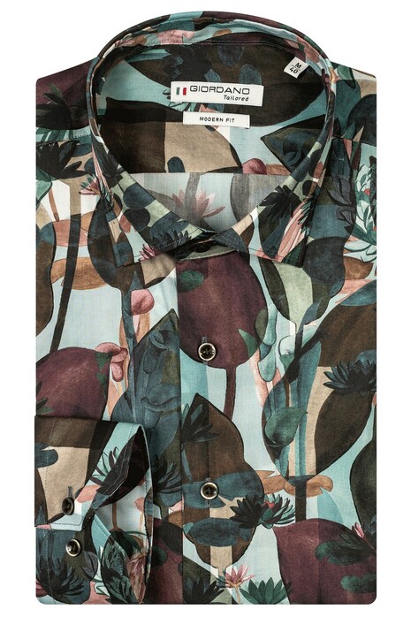 Giordano Maggiore Bold Flowers Pattern Overhemd Dark Green-Brown