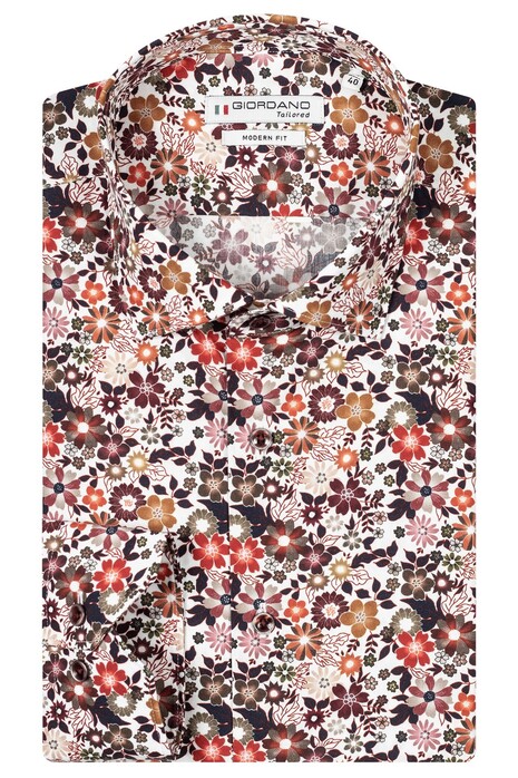 Giordano Maggiore Fantasy Floral Pattern Overhemd Rood-Bruin