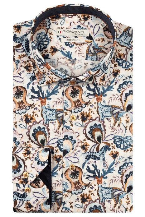 Giordano Maggiore Fantasy Paisley Deer Bells Pattern Shirt Dark Brown-Multi