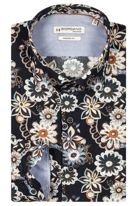 Giordano Maggiore Large Bold Floral Pattern Overhemd Donker Navy-Multi