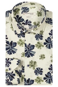Giordano Maggiore Poplin Flower Stripes Fantasy Semi Cutaway Collar Overhemd Apple Green-Multi