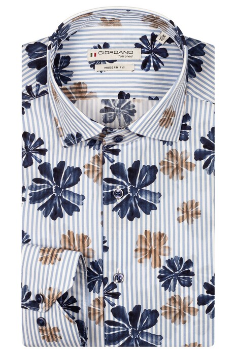 Giordano Maggiore Poplin Flower Stripes Fantasy Semi Cutaway Collar Overhemd Navy-Multi