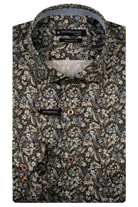 Giordano Maggiore Satin Stretch Allover Flower Pattern Shirt Green-Multi