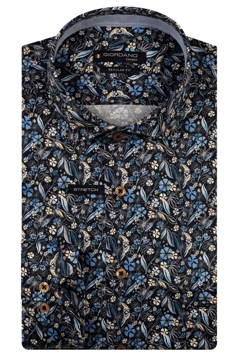 Giordano Maggiore Satin Stretch Allover Flower Pattern Shirt Navy-Multi