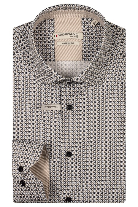 Giordano Maggiore Satin Stretch Graphic Triangles Pattern Overhemd Zand-Multi
