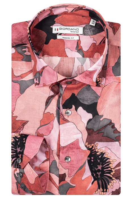 Giordano Maggiore Semi Cutaway Abstract Floral Pattern Overhemd Rood