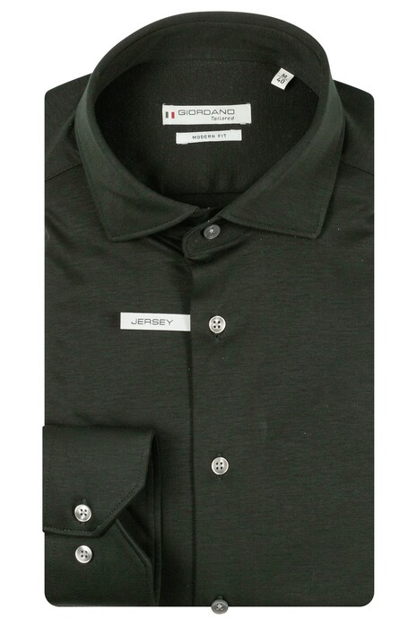 Giordano Maggiore Semi Cutaway Jersey Subtle Contrast Liquid Cotton Overhemd Donker Groen