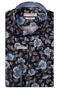 Giordano Maggiore Semi Cutaway Liberty Large Flower Pattern Shirt Navy-Brown