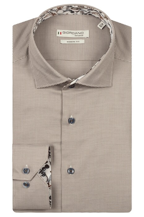 Giordano Maggiore Semi Cutaway Mini Check Overhemd Donker Bruin