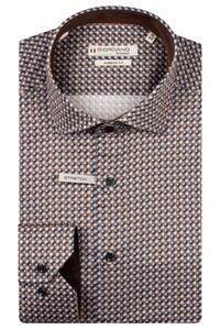 Giordano Maggiore Semi Cutaway Satin Stretch Graphic Pattern Overhemd Donker Bruin