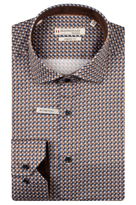 Giordano Maggiore Semi Cutaway Satin Stretch Graphic Pattern Shirt Dark Brown Melange