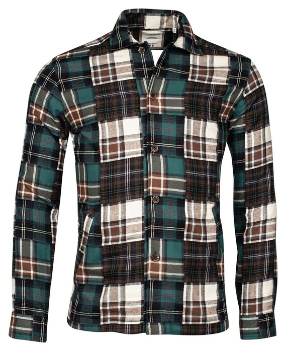 Giordano Mattia Bold Patchwork Check Overshirt Donker Bruin