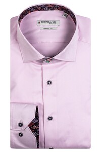 Giordano Plain Fine Twill Subtle Leaves Contrast Maggiore Semi Cutaway Shirt Light Pink