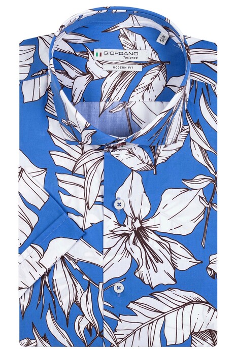 Giordano Retro Flowers Cutaway Collar Shirt Cobalt