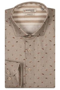 Giordano Row Brushed Twill Houndstooth Fantasy Shirt Light Brown