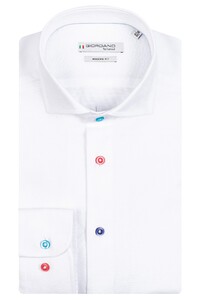 Giordano Row Contrast Buttons Cutaway Oxford Cotton Linen Blend Shirt White