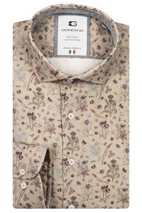 Giordano Row Cutaway Brushed Botanical Pattern Overhemd Donkerbruin-Multi