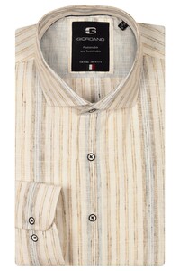 Giordano Row Cutaway Collar Cotton Linen Mélange Stripe Shirt Light Blue-Multi