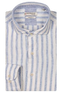 Giordano Row Cutaway Collar Linen Blend Stripe Overhemd Pastel Blauw