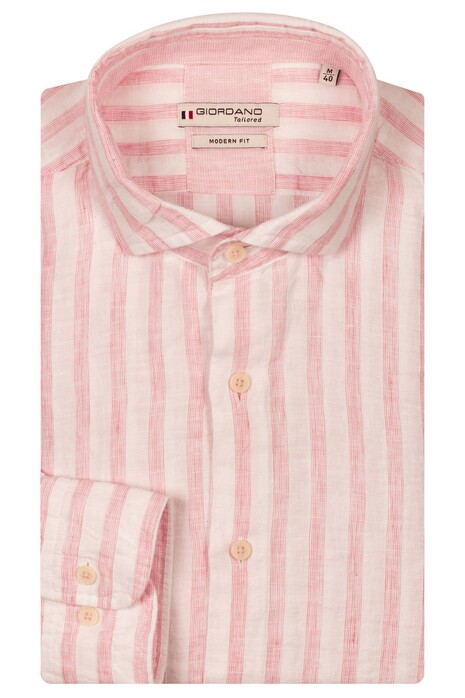 Giordano Row Cutaway Collar Linen Blend Stripe Overhemd Roze