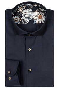 Giordano Row Cutaway Fine Herringbone Contrast Overhemd Dark Navy