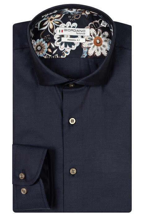 Giordano Row Cutaway Fine Herringbone Contrast Overhemd Dark Navy