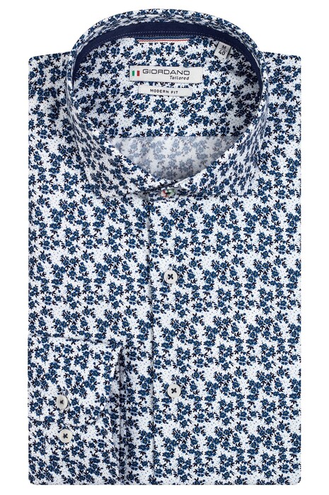 Giordano Row Cutaway Mini Flowers Fine Twill Overhemd Denim Blue
