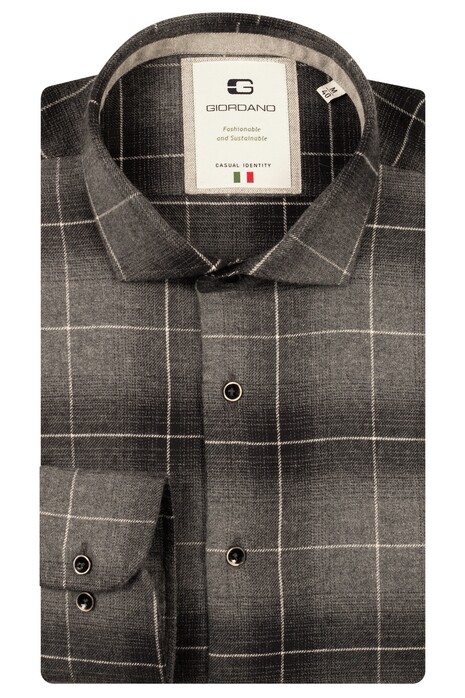 Giordano Row Cutaway Soft Flannel Check Shirt Soft Grey