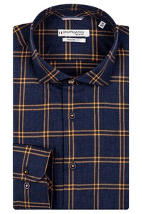 Giordano Row Minimal Herringbone Check Shirt Navy-Gold