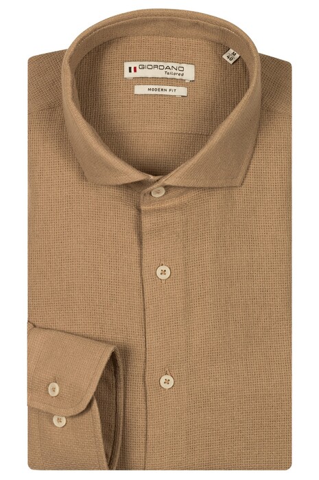 Giordano Row Plain Structured Cotton Cutaway Collar Overhemd Zand