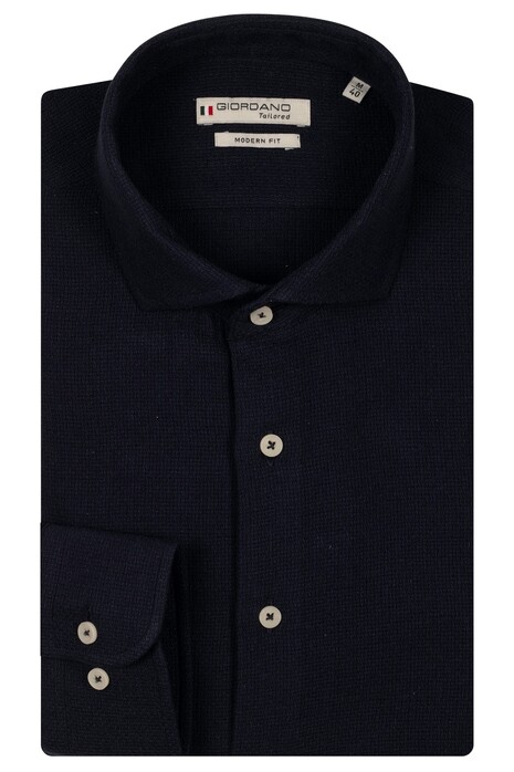 Giordano Row Plain Structured Cotton Cutaway Collar Shirt Navy