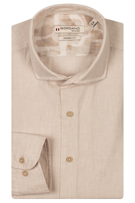 Giordano Row Soft Washed Cotton Linnen Cutaway Collar Micro Gingham Check Overhemd Kitt